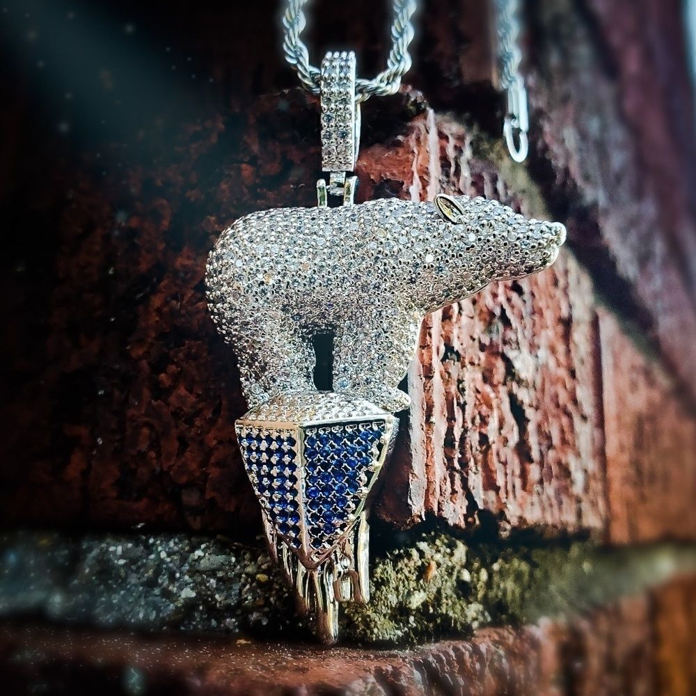 Silver Simulated Diamond Polar Bear Necklace